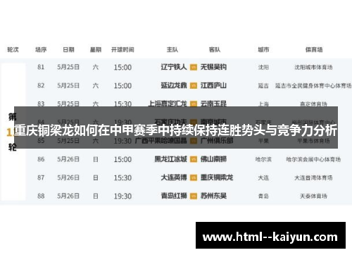 重庆铜梁龙如何在中甲赛季中持续保持连胜势头与竞争力分析 重庆铜梁龙如何在中甲赛季中持续保持连胜势头与竞争力分析